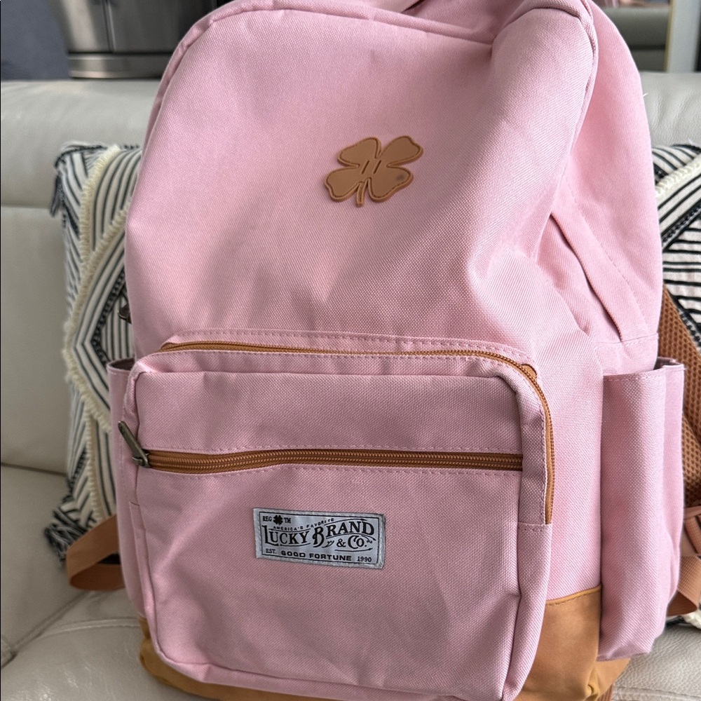 Lucky Brand Pink Kids Backpack with Tan Accents